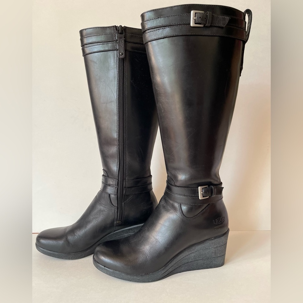 UGG Black Tall Wedge Waterproof Boots, Size 5 Women’s